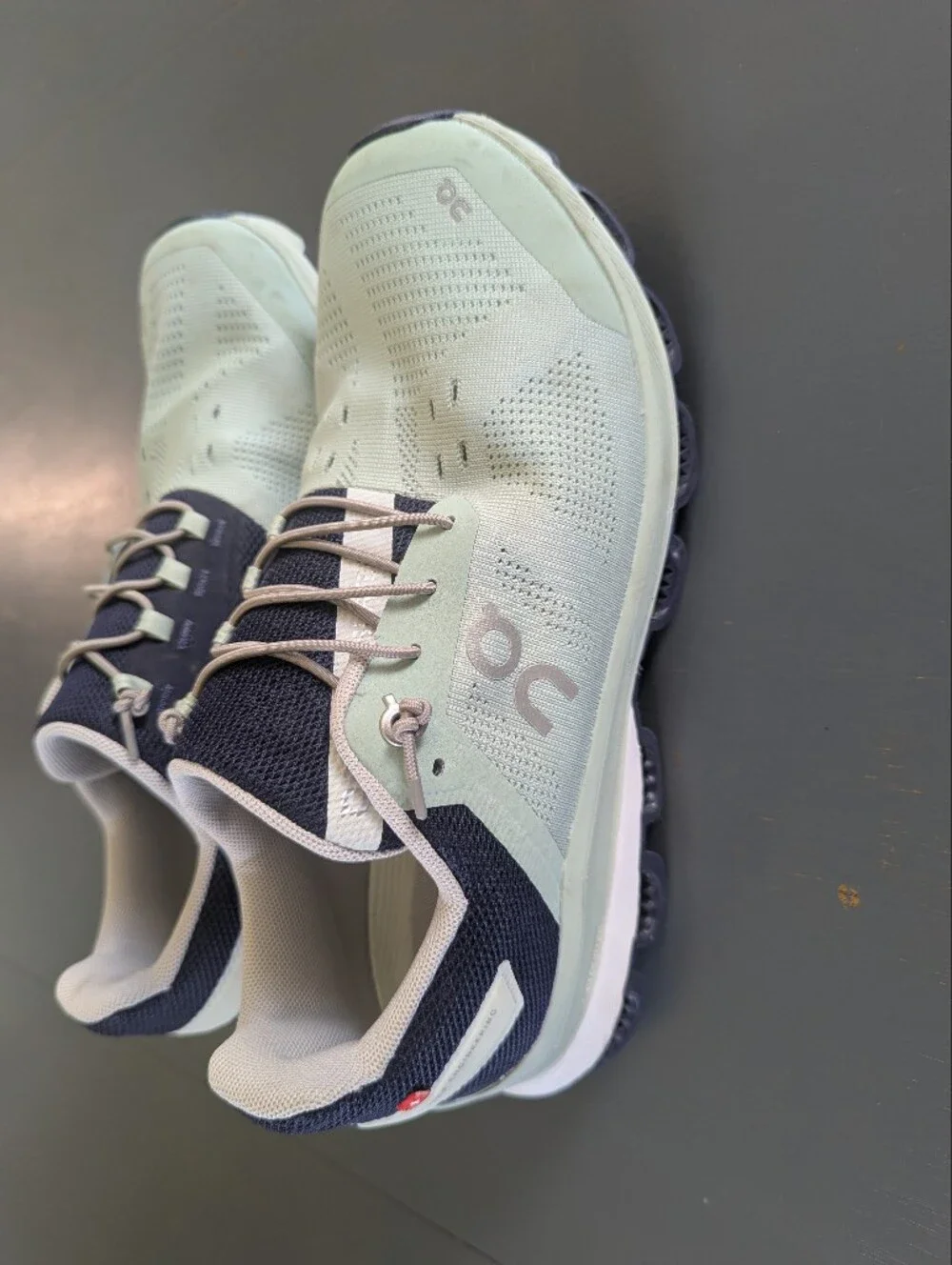 On Running Women’s Athletic Shoes - Navy and Light Mint With Grey Laces